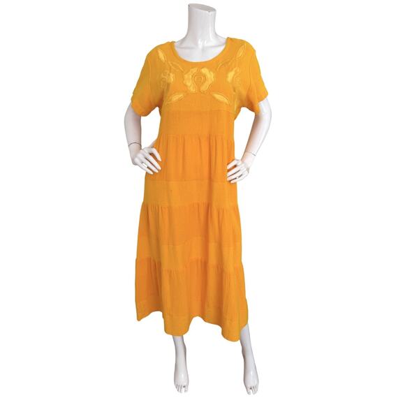 Vintage 1970's Armando's Acapulco Resort Dress Embroidered Cotton Maxi Mexican M - Picture 1 of 5